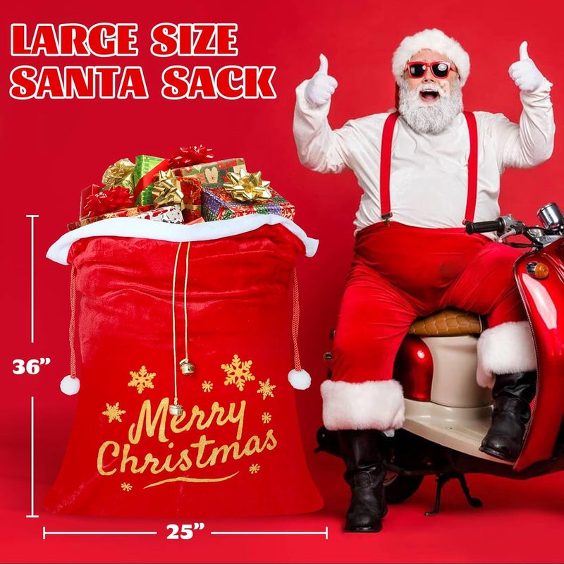 ZMCINER Giant Christmas Santa Sack Christmas Gift Bags with Cord Drawstring (36" x 25") for Indoor Xmas Give Decoration, Holiday Gift Decor, Giant Presents Gifts Wrap - Image 2